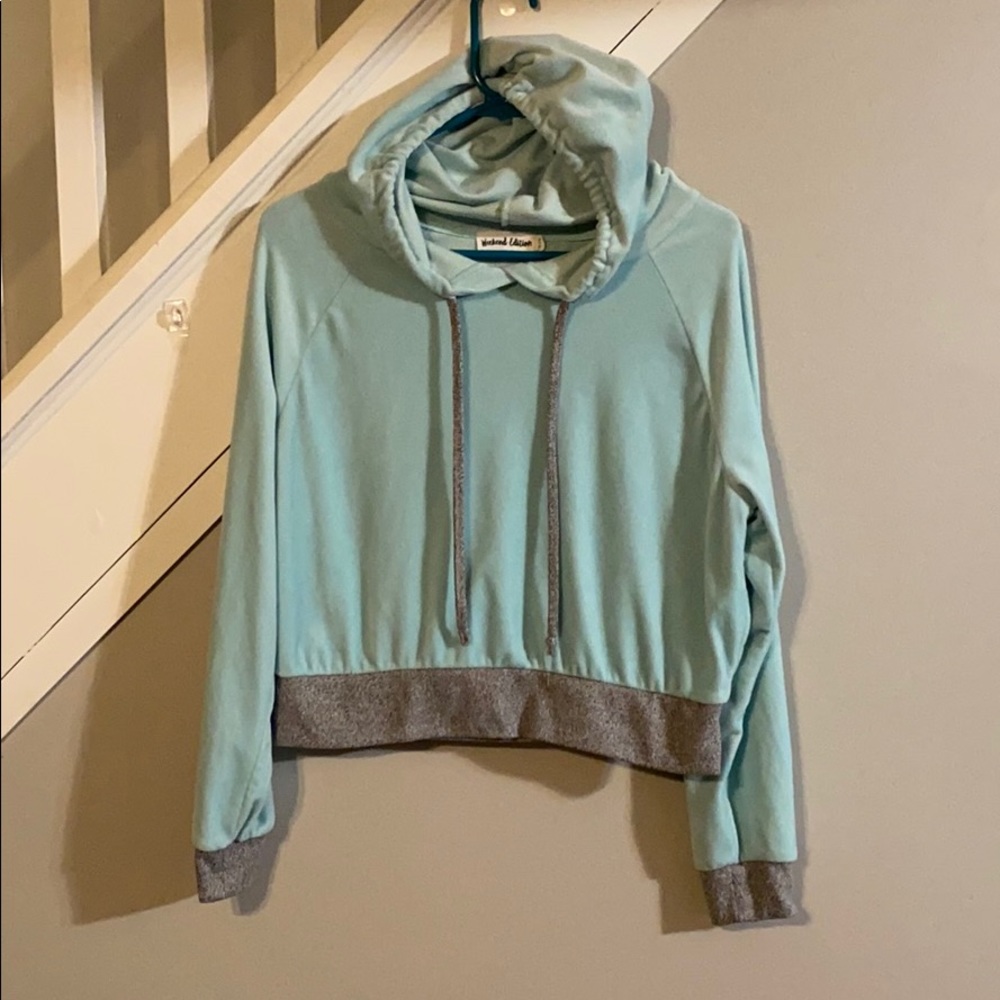 Teal Cozy Cropped Hooded Sweatshirt